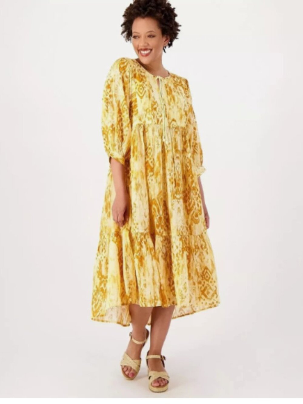 Destination 365 Regular Printed Midi Dress-Gold Ikat-Small-NEW-A607283